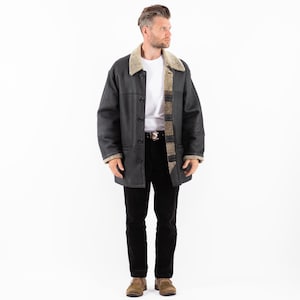 Men&#39;s Black Sheepskin Coat, Men&#39;s Size XL Sheepskin Coat, Vintage Shearling Coat, Retro Leather Coat, Black Coat, Men&#39;s Clothing, Western