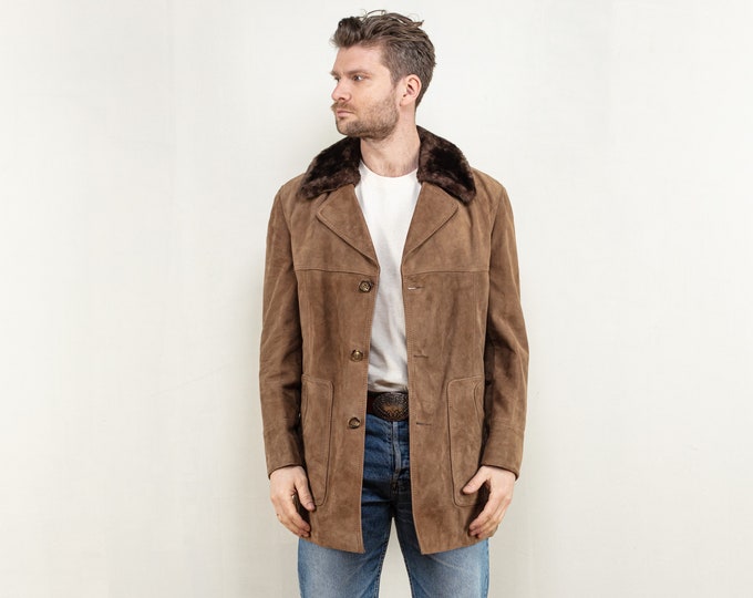 Suede Coat Men 70's vintage genuine suede sherpa wool rdr 2 cowboy vintage western style coat men vintage sustainable clothing size medium M