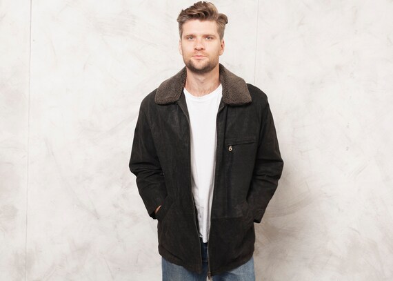 Vintage 90's Suede Jacket Men Casual Jacket 90s Zi