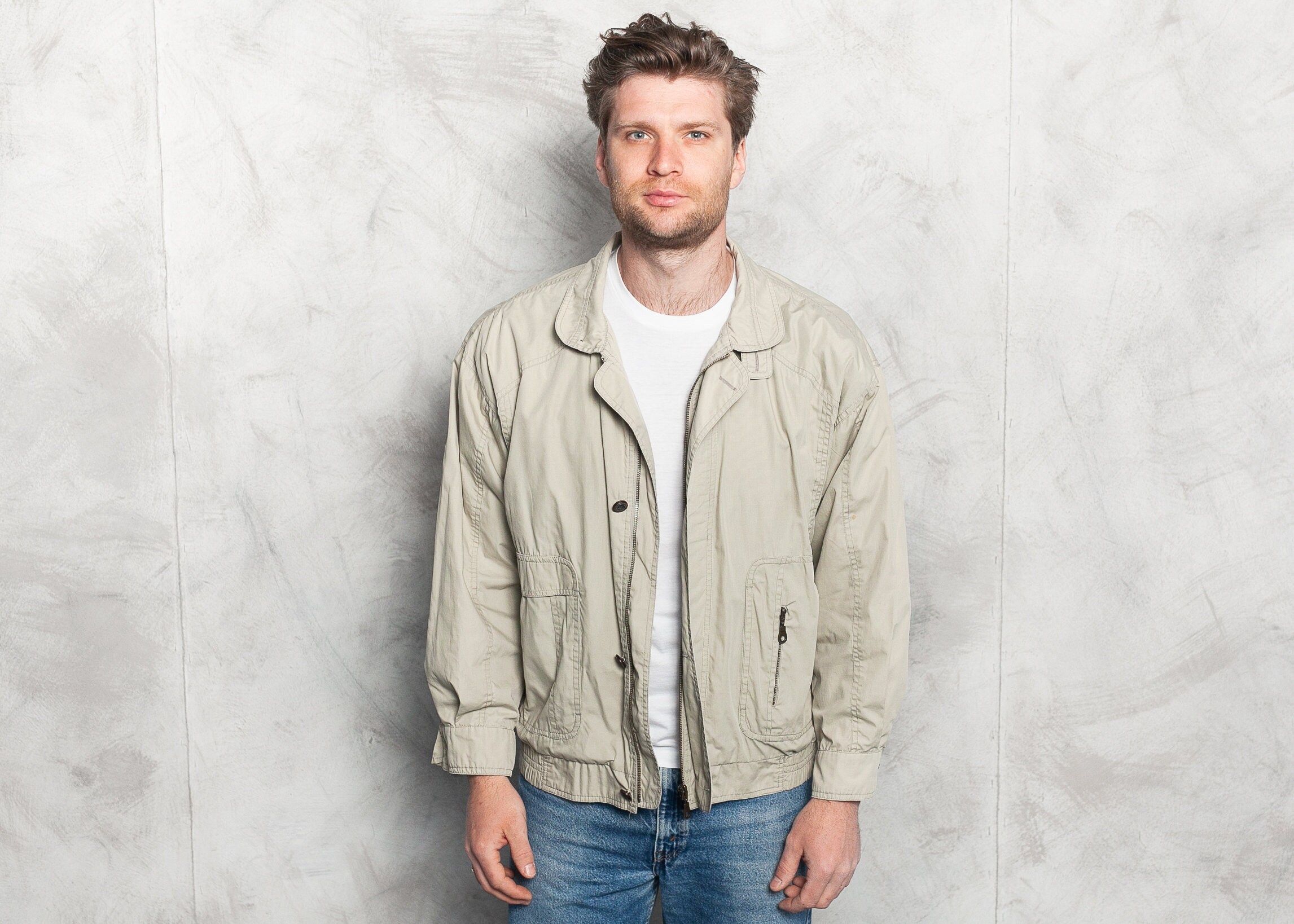 Grey Spring Jacket . Vintage Men's 1990s Casual Jacket Lightweight ...