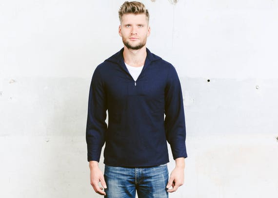 Mens Vintage Sailor Jacket . Blue Wool Shirt Naval