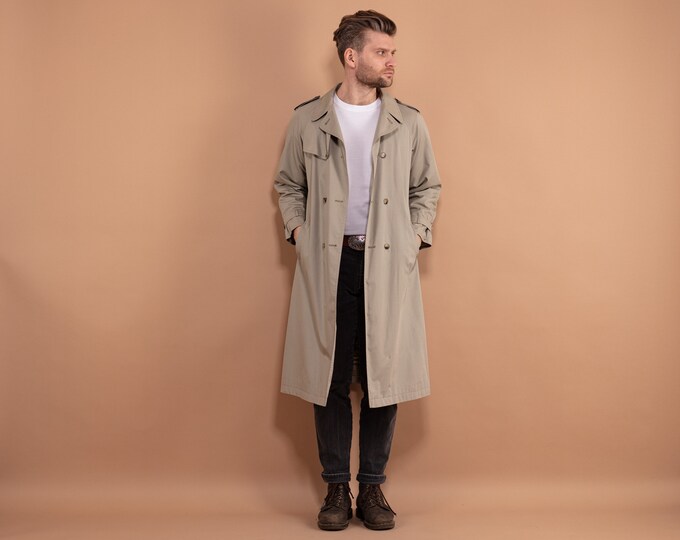 90's Classic Trench Coat, Size S Vintage Trench Coat, Double Breasted Coat, Office Coat, Men Clothing, Spring Coat, Minimalist Outerwear