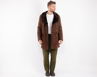 Abrigo de piel de oveja vintage de los años 70, talla L para hombre
