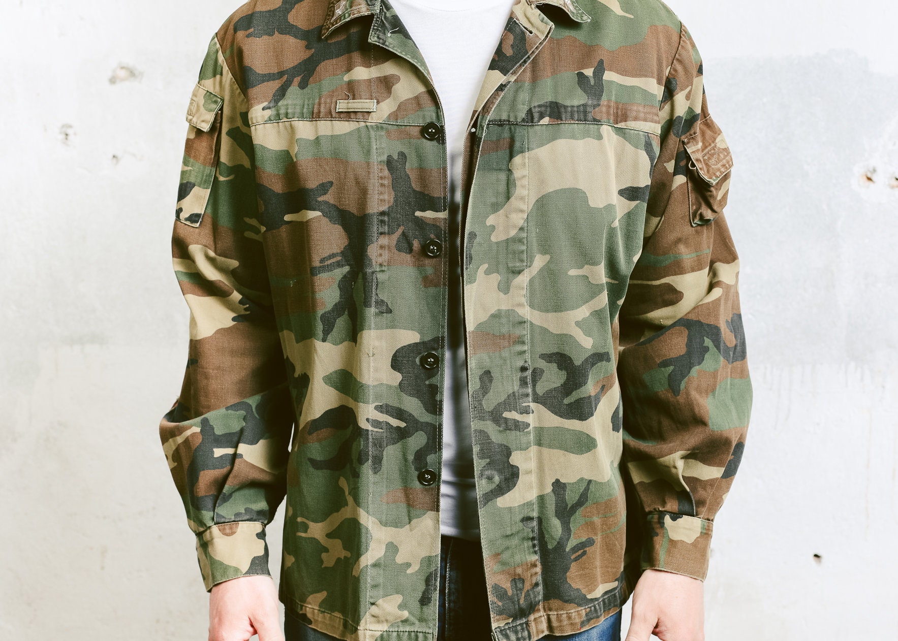 Men's NATO Camo Jacket . Vintage 90s Khaki Green Military Camo Jakcet