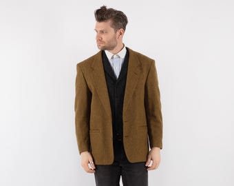 70s Sand Brown Wool Blazer - Vintage Retro Sport Coat Men's Size M/L