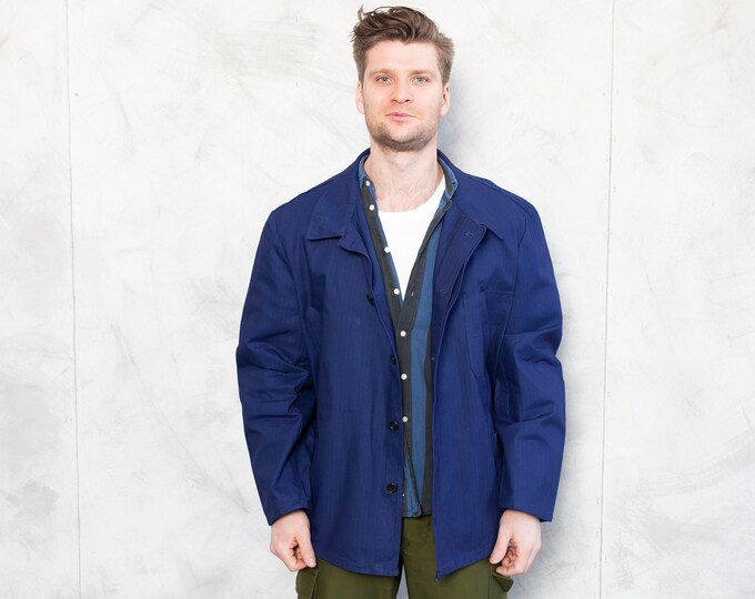 1990's Work Jacket chore vintage workwear outerwear blue mechanic boyfriend gift size xxl