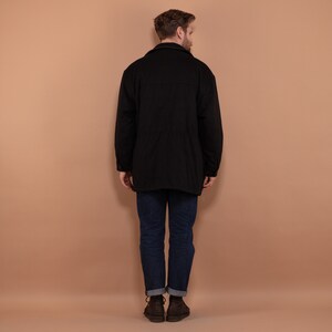 Men Wool Blend Parka Jacket 90's, Size L Large, Vintage Insulated Wool Zip Up Coat, Dark Gray Casual Coat, Outerwear, Men Oversized Coat image 3