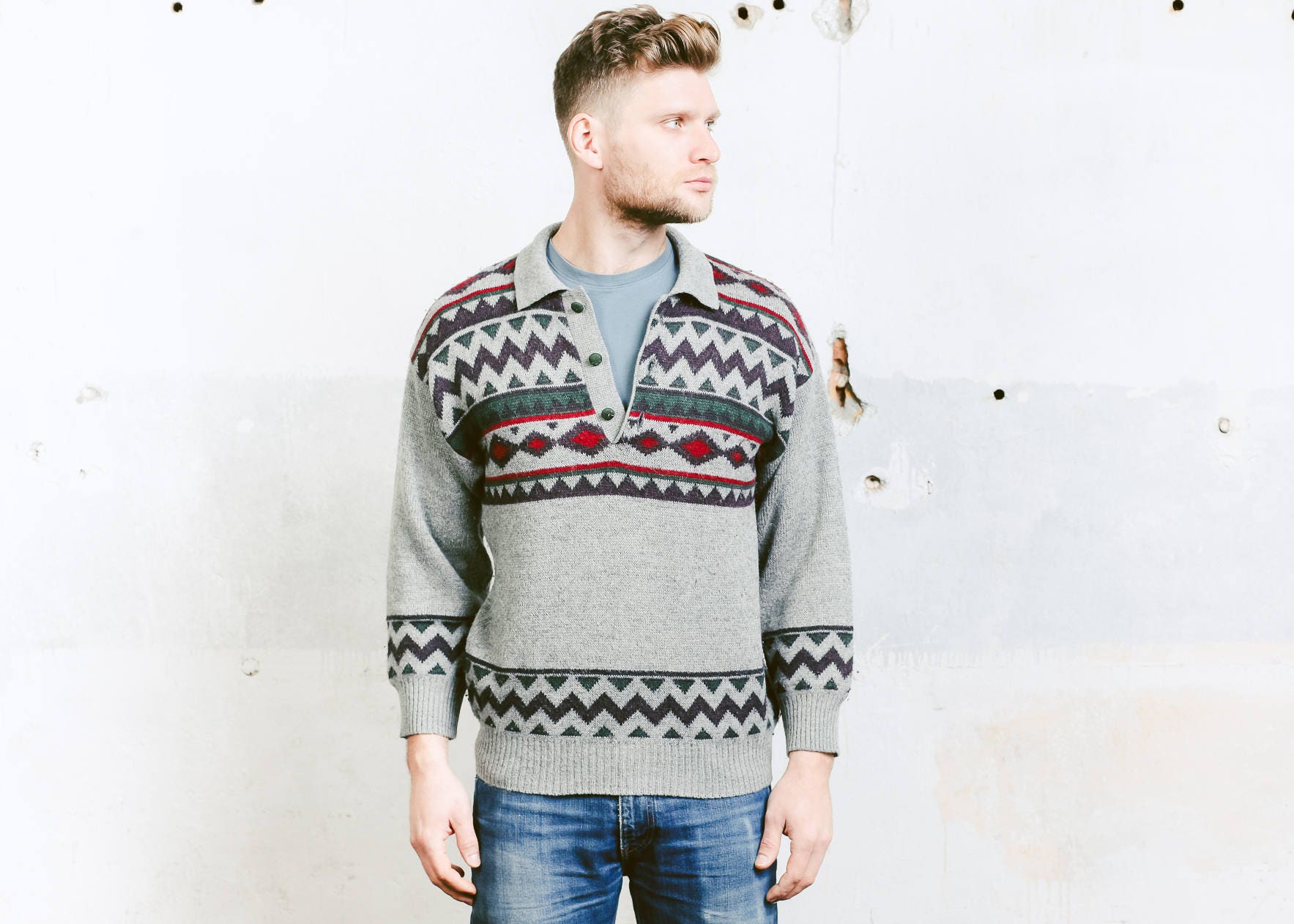 Aztec Print Sweater . Patterned Sweater Mens 90s Vintage Boyfriend ...