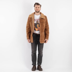 90&#39;s Brown Sheepskin Coat, Size L Vintage Shearling Coat, Retro Leather Coat, Yellowstone Coat, Rugged Western Sheep Coat, Mens Clothing
