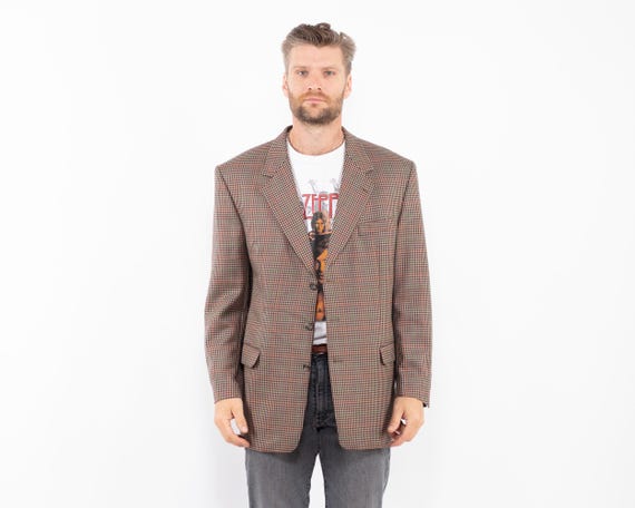 70s Plaid Beige Wool Blazer, Vintage Old Money Style , Men's Size L