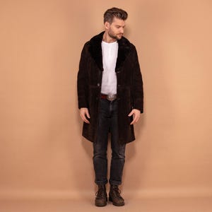 70&#39;s Sheepskin Shearling Coat, Size L Shearling Coat, Western Outerwear, Winter Suede Coat, Shearling Coat,  70&#39;s Men&#39;s Coat, Gift For Him