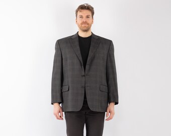90s Vintage Plaid Wool Blazer Jacket, Retro Sport Coat, Men's Size XL