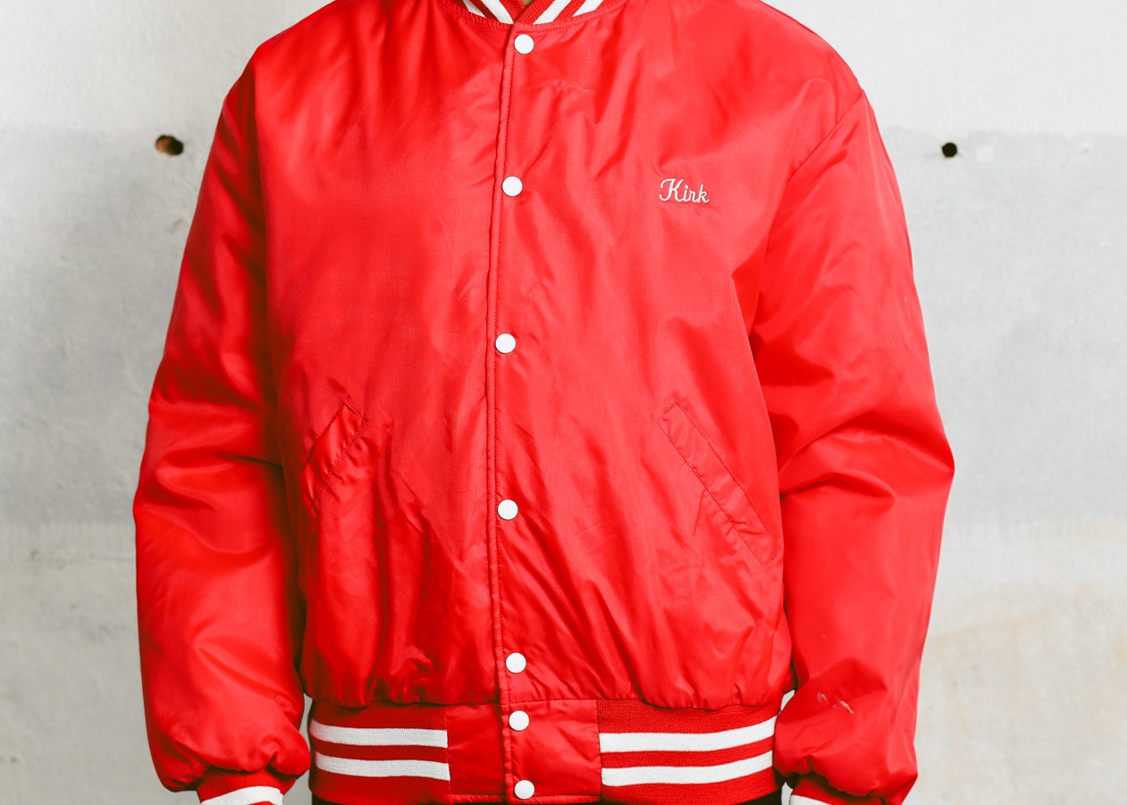 Vintage SPORT Jacket . Mens Nylon American 1980s Mens 80s Red Sports ...