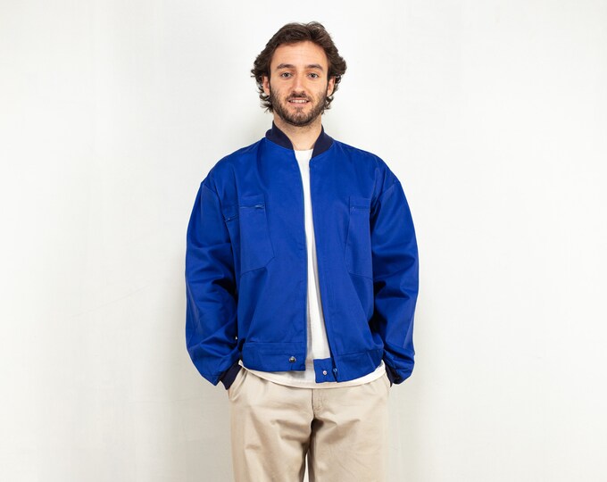 Men Bomber Jacket blue work jacket 80's light summer jacket workwear zip up jacket men vintage clothing chore painter size extra large XL