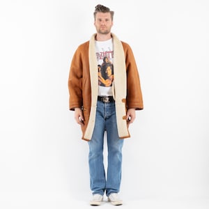 Vintage Men&#39;s Brown Sheepskin Coat, Size L Vintage Shearling Coat, Retro Leather Coat, Yellowstone Coat, Rugged Western Wear, Men&#39;s Clothing