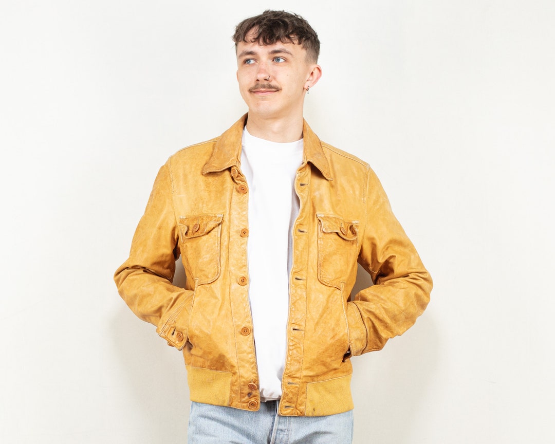 Marlboro Classics Jacket Mustard Leather Jacket Vintage Mens Etsy