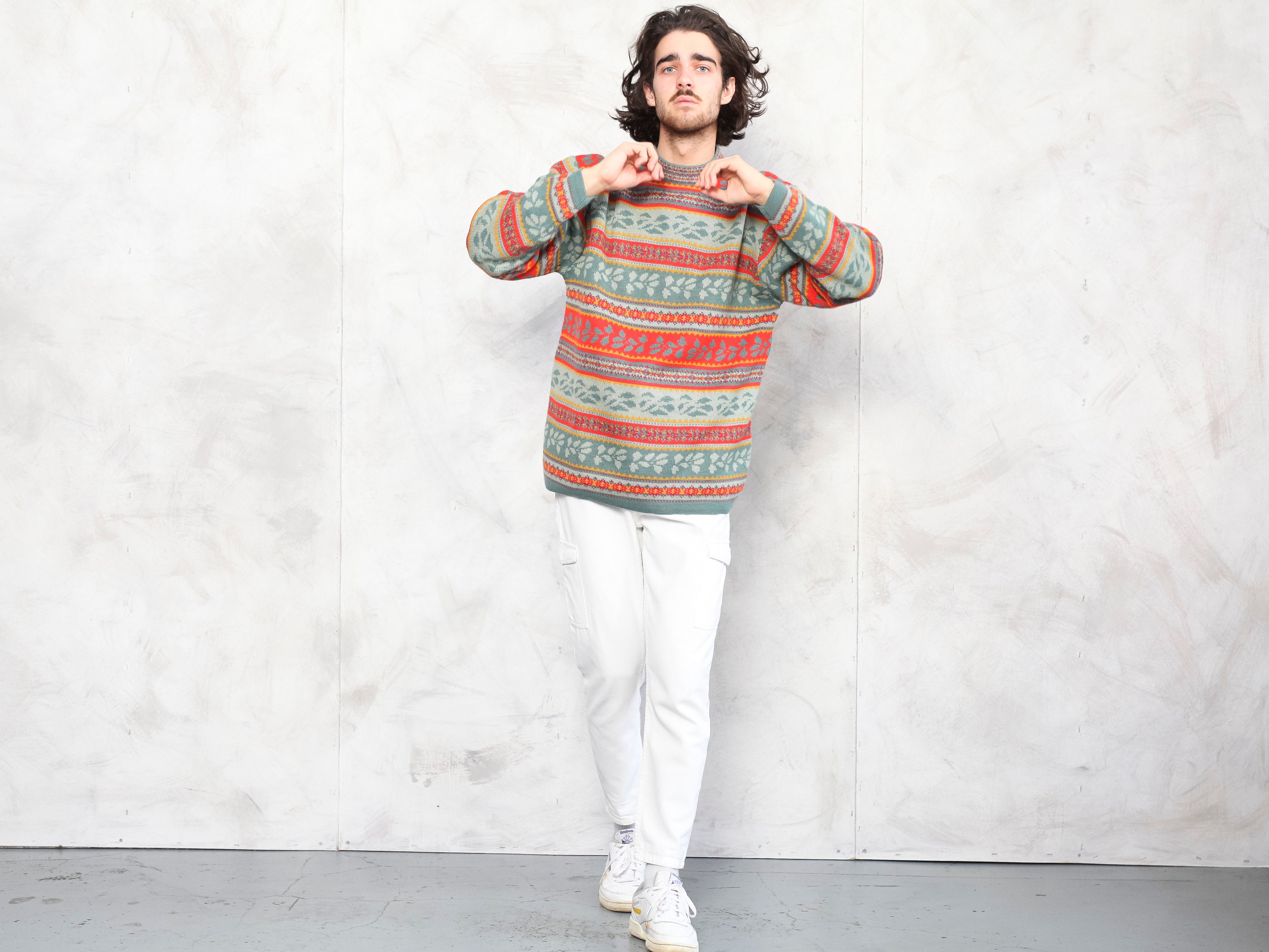 Vintage Patterned Sweater 90's vintage retro pullover jumper pattern