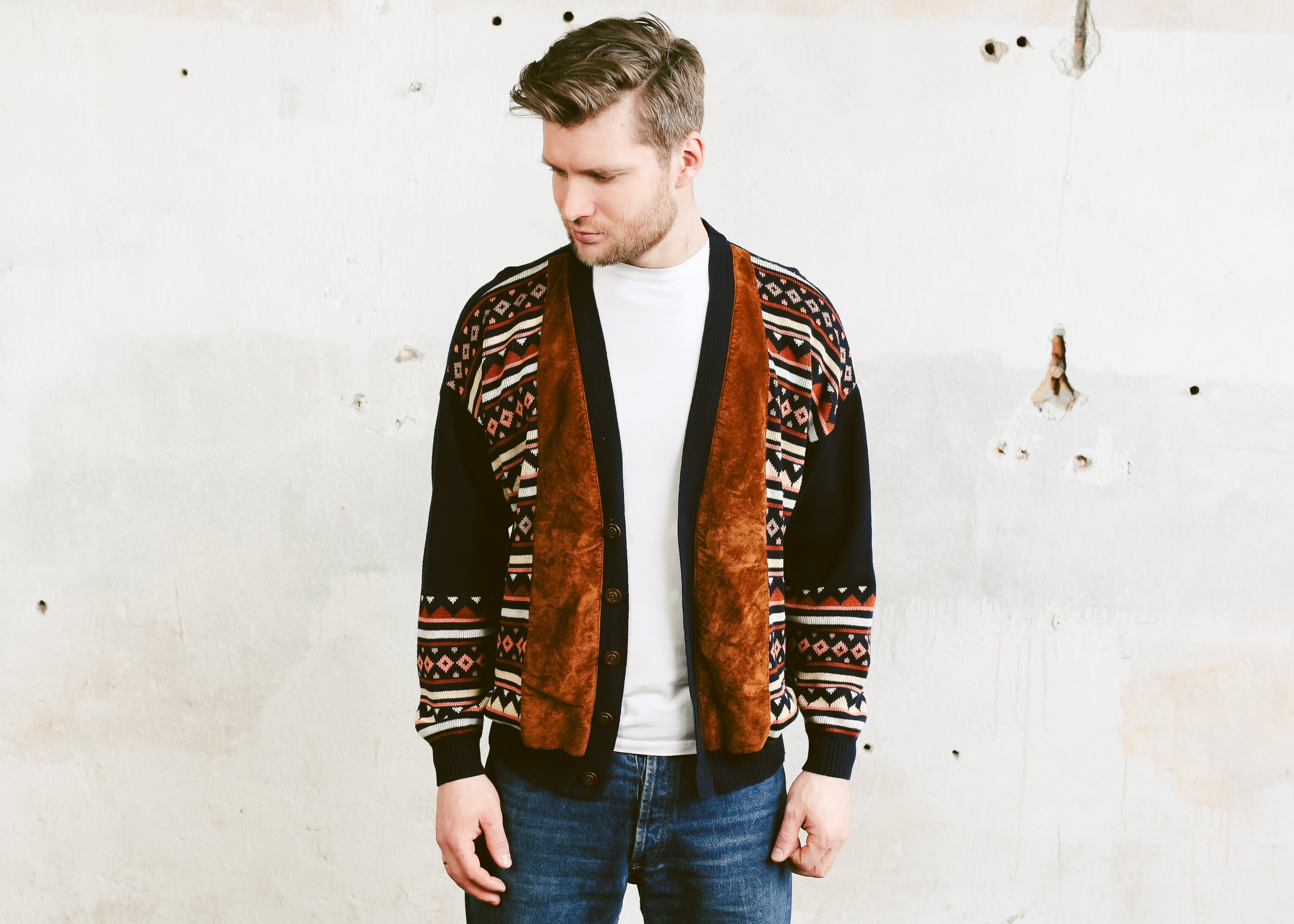 mens aztec cardigan sweater