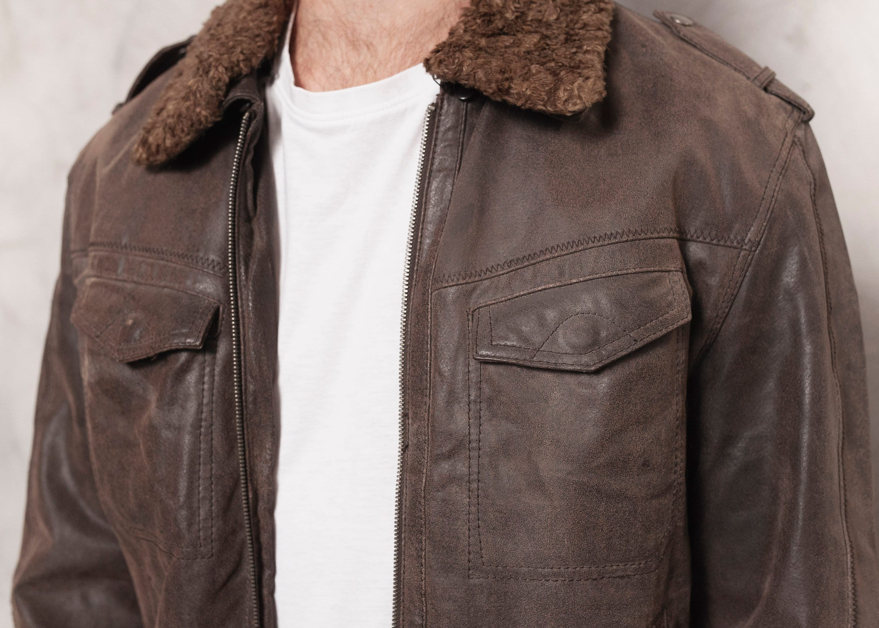 Leather Bomber Jacket Vintage 90s Aviator Jacket Men Brown Aviator ...