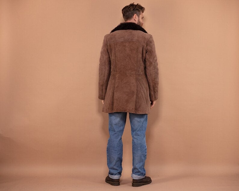 Original Sheepskin Coat Men 70's, Men Size M Shearling Coat, Western Coat, Winter Suede Coat, Shearling Coat, Mens Clothing, BetaMenswear image 3