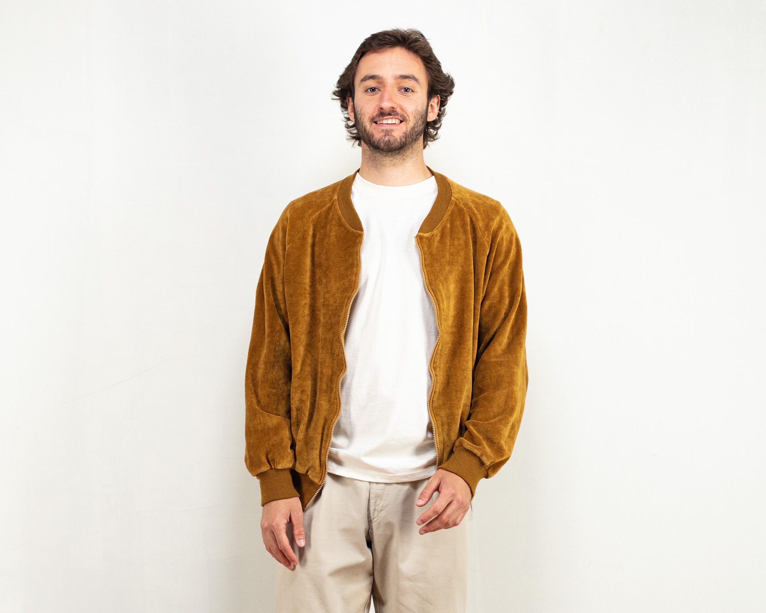 Men Bomber Jacket mustard yellow casual jacket 80's light summer jacket modern minimalist jacket