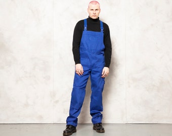 Men Jumpsuit blue vintage 90s men work dungarees indigo blue cover jumpsuit chore dungarees garage fashion clothing size large l