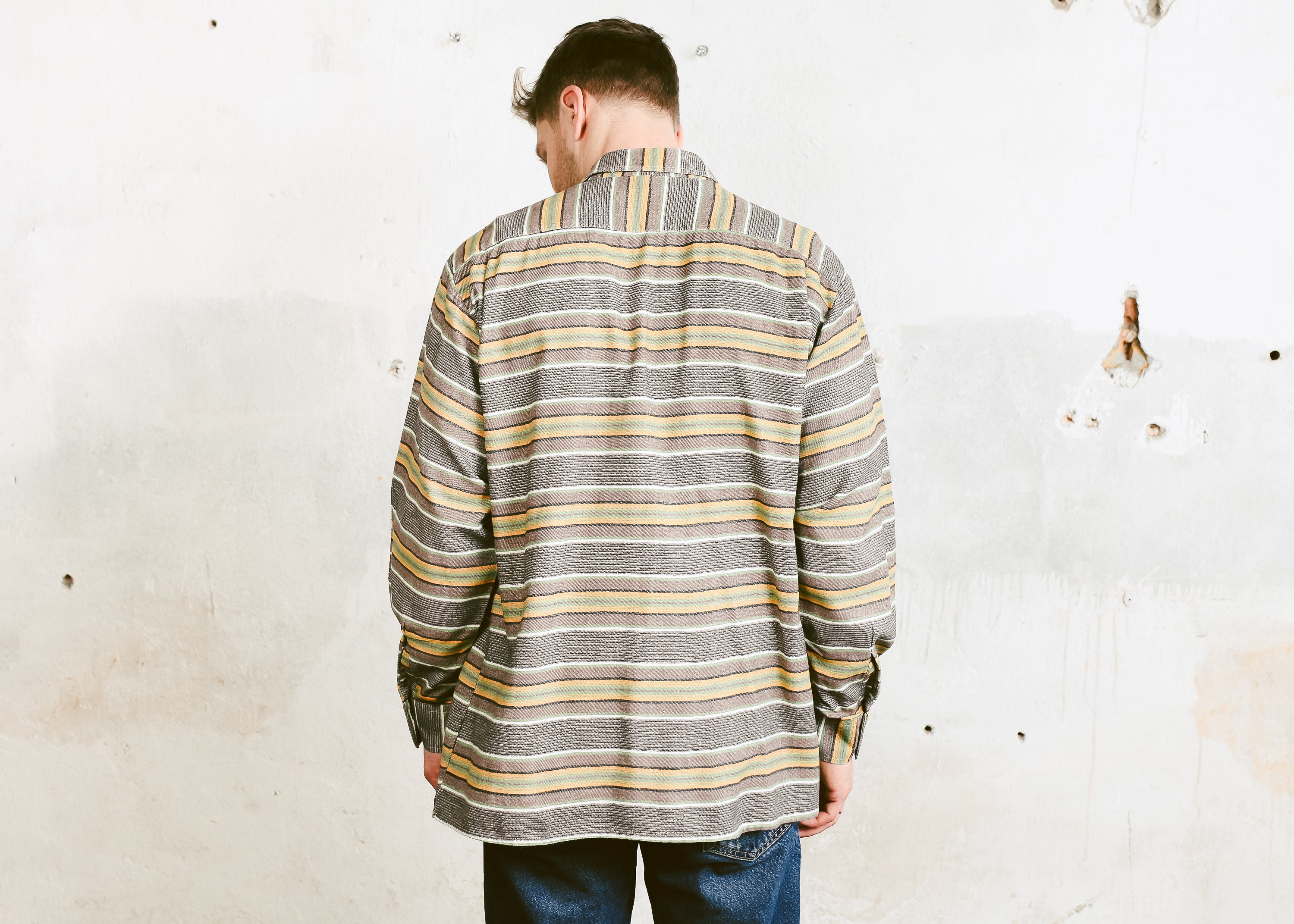 90s Aztec Striped Flannel Shirt . Vintage Men Southwestern Multicolor ...