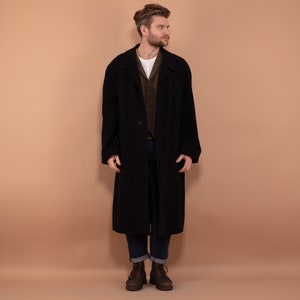 Men Cashmere Blend Coat 90's, Size XXL, Vintage Greatcoat, Navy Blue Wool and Cashmere Coat, Classic Style Outerwear, Minimalist Luxury Coat zdjęcie 1