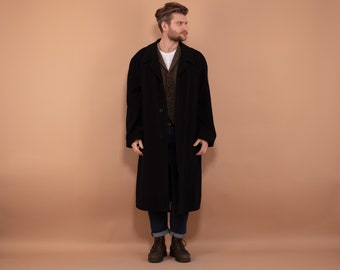 Men Cashmere Blend Coat 90's, Size XXL, Vintage Greatcoat, Navy Blue Wool and Cashmere Coat, Classic Style Outerwear, Minimalist Luxury Coat