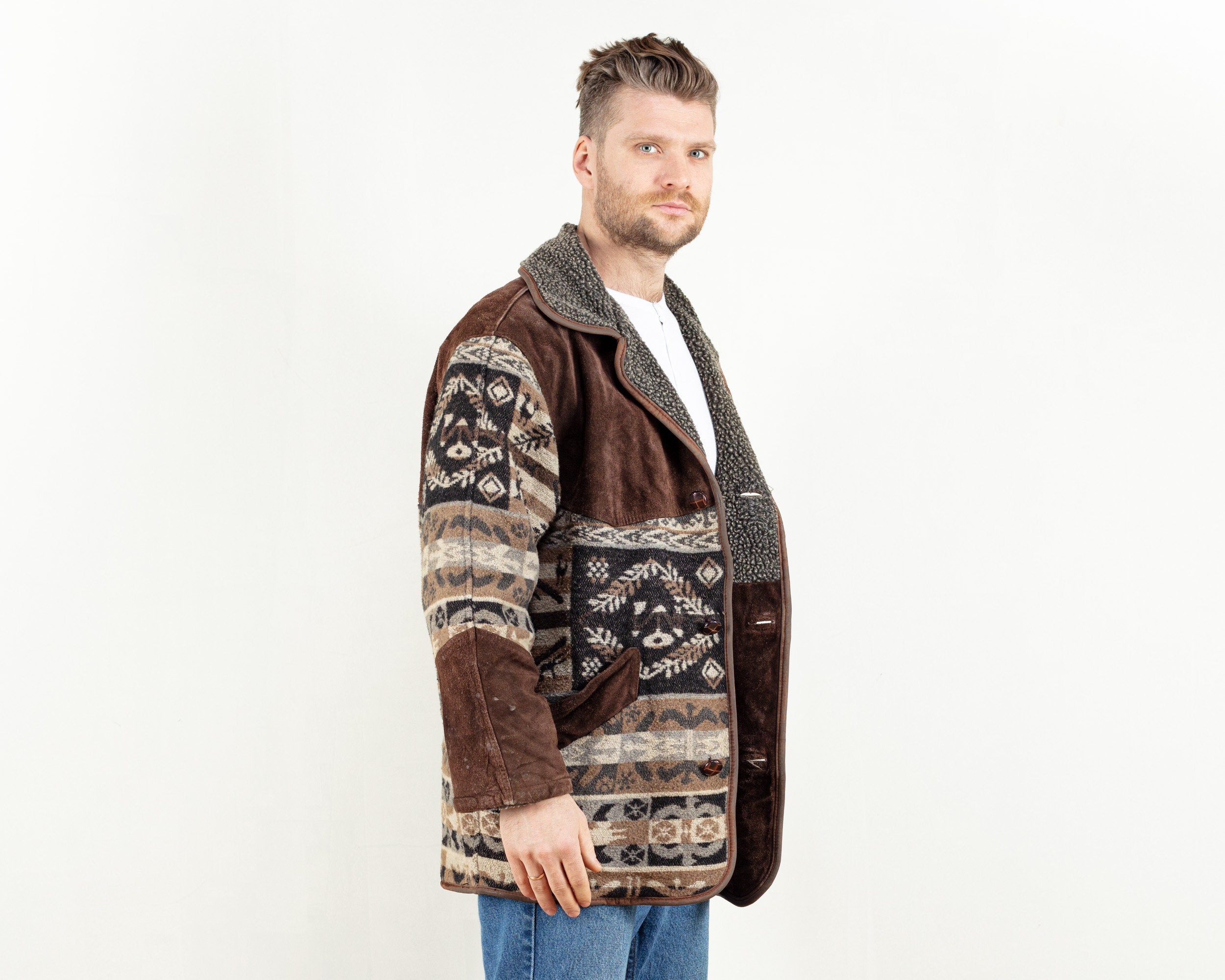 Vintage Men Aztec Jacket blanket coat southwestern coat navajo winter