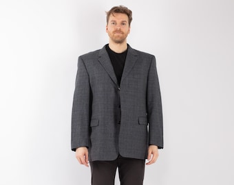 90s Vintage Gray Wool Blazer Jacket, Retro Sport Coat, Men's Size XXL