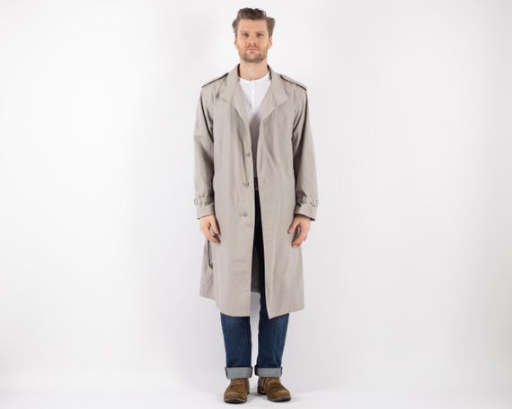 70s Vintage Gray Cotton Blend Trench Coat, Men's Size L