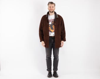 Vintage Brown Sheepskin Shearling Coat, Men's Size M