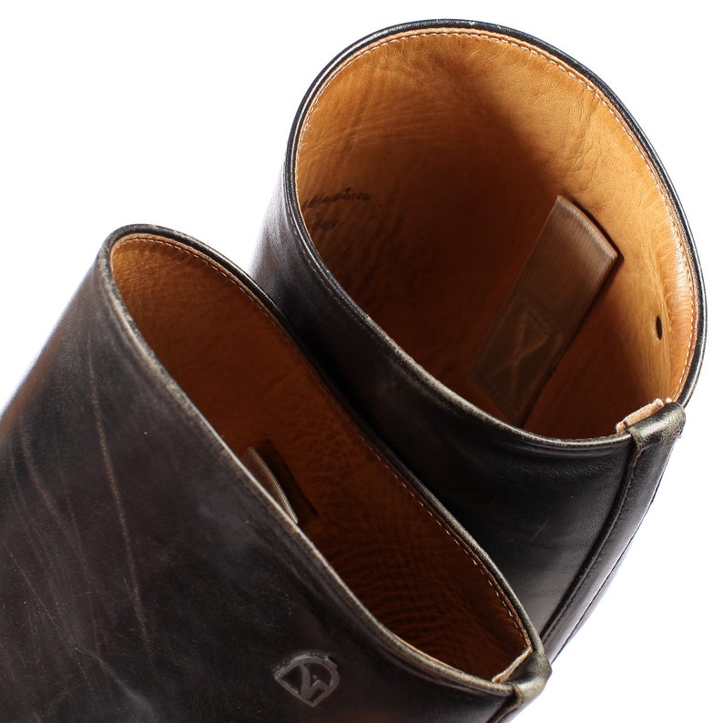 Vintage RIDING Boots . Mens Black Leather Jackboots Tall Military Officer Preppy Equestrian Masculine Footwear . Eur 41 US mens 8 UK 7.5 image 3