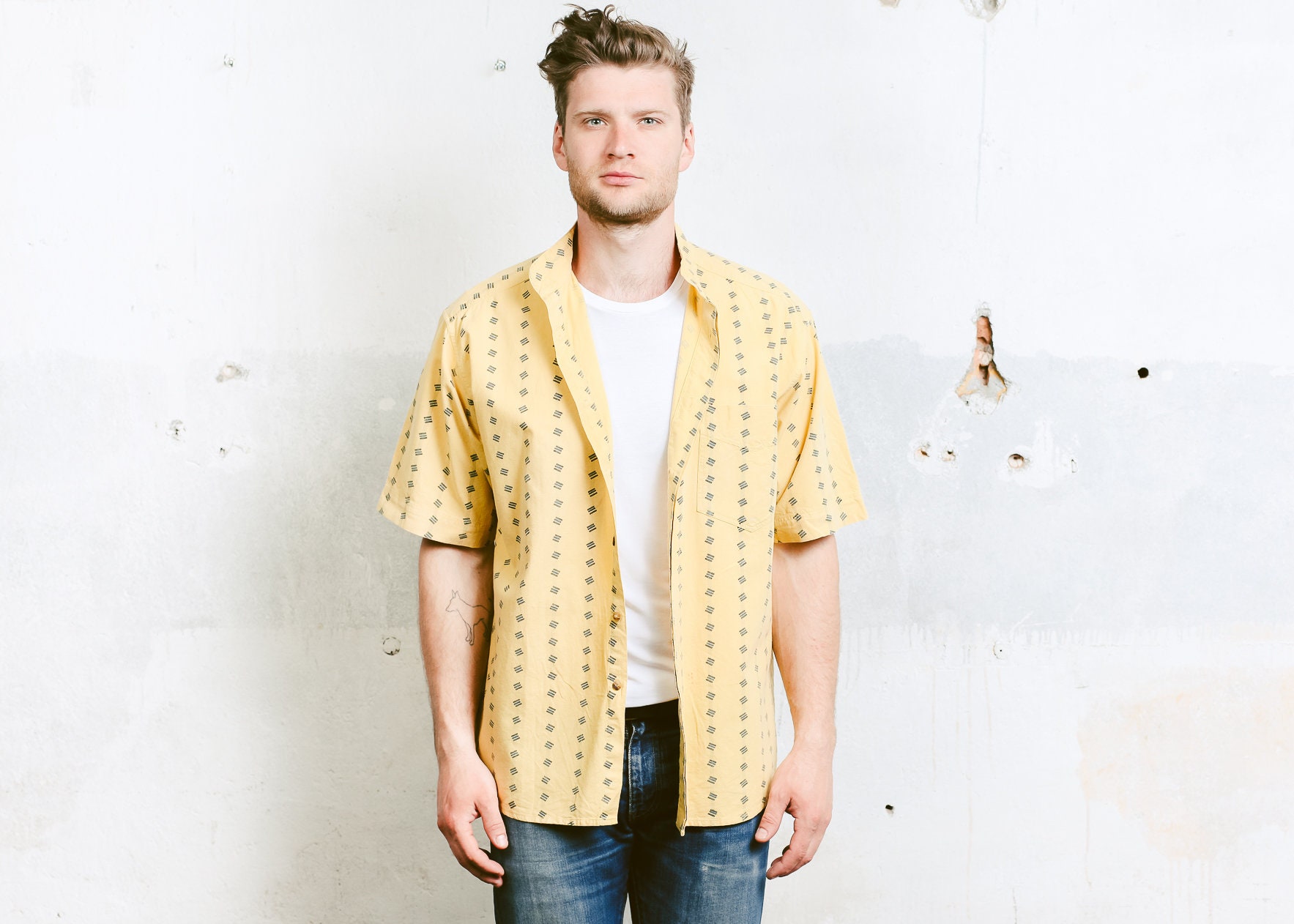 90s band collar shirt