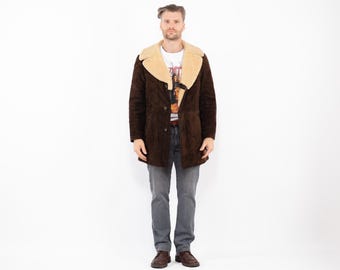 Manteau en peau de mouton western des années 70, peau retournée de style Marlboro vintage, taille homme M