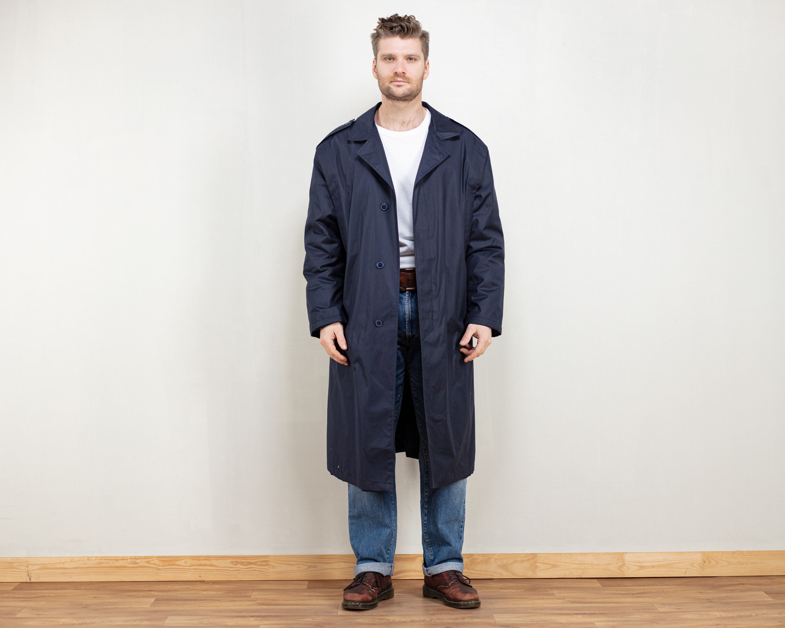 dark blue duster coat