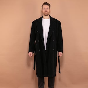 Belted Cashmere Coat 90s, Size L, Vintage Wool Coat, Dark Gray Coat, Minimalist Coat, Elegant Wool Coat, Mens Clothing, BetaMenswear