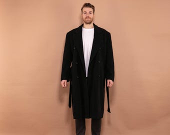 Belted Cashmere Coat 90s, Size L, Vintage Wool Coat, Dark Gray Coat, Minimalist Coat, Elegant Wool Coat, Mens Clothing, BetaMenswear