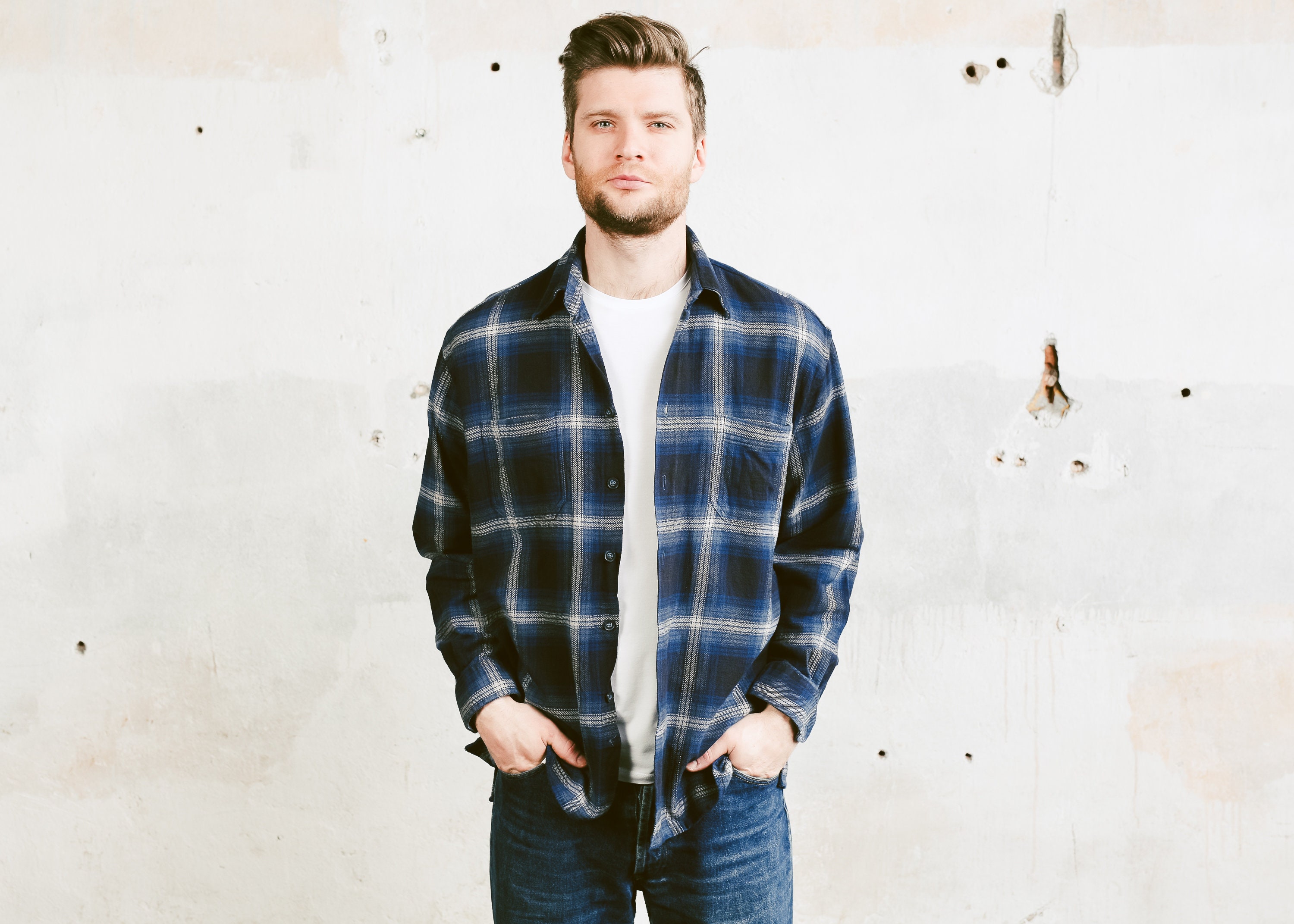 Plaid Flannel Shirt . 90s Cotton Shirt Jacket Vintage 1990s Overshirt
