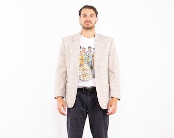 80s Vintage Beige Wool Blazer Jacket, Retro Sport Coat, Men's Size M/L