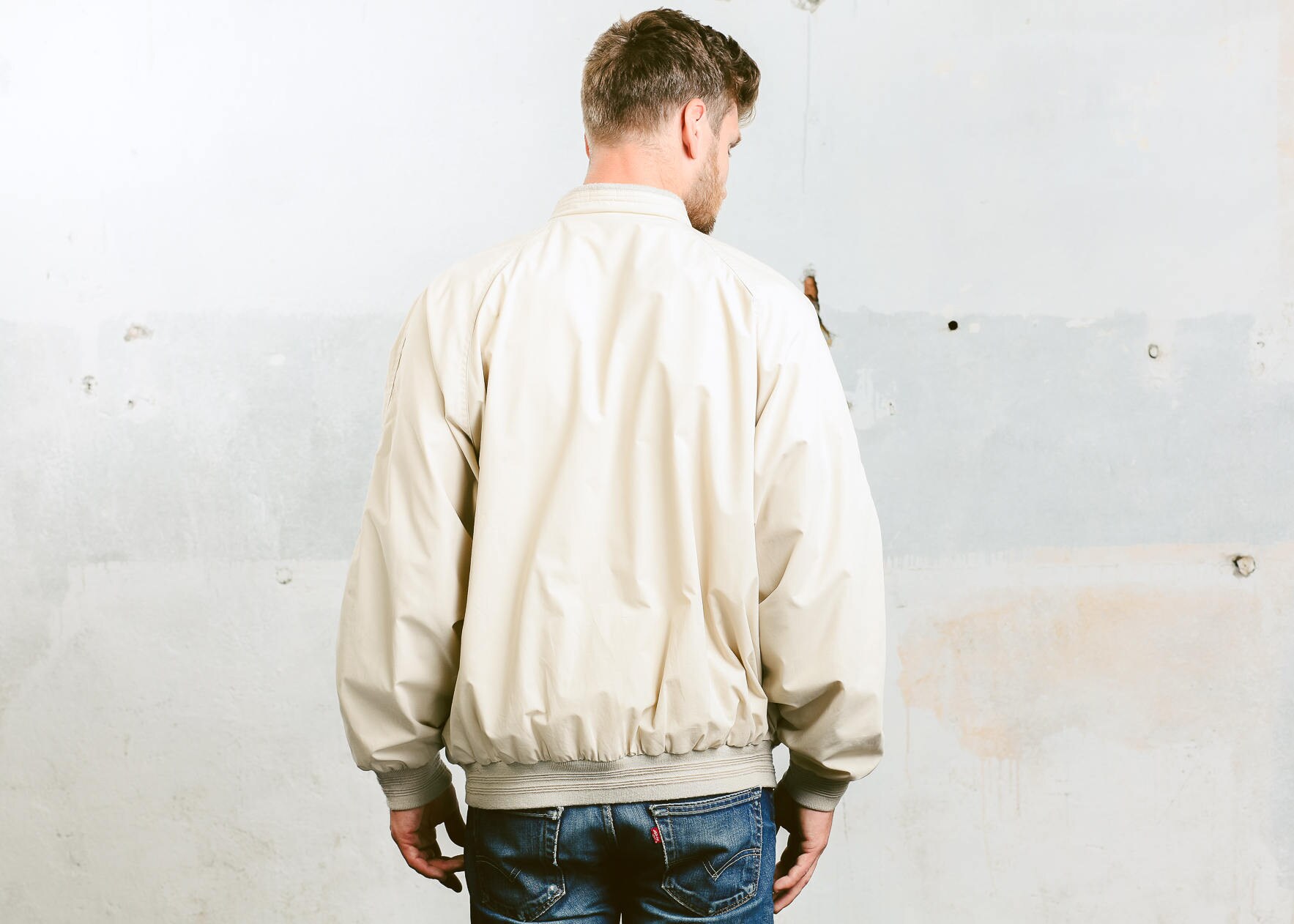 Mens BOMBER Jacket . Vintage 80s Beige Flight Aviator Jacket 90s Grunge ...