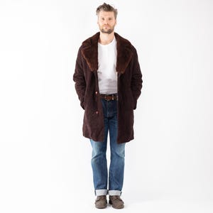70s Brown Sheepskin Coat, Shearling Overcoat L, Mens Clothing, Old Fashioned Outerwear, Shearling Coat,  Vintage Barn Coat, Gift For Him