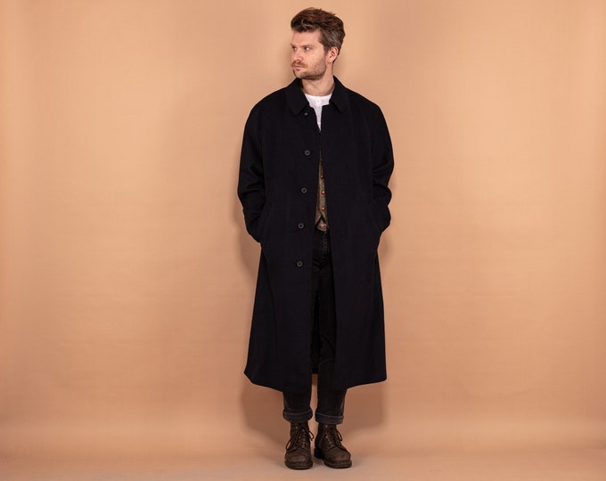 Loden Wool Overcoat 90's, Size L Large, Vintage Wool Coat, Classic Navy Blue Coat, Spring Wool Coat, Peaky Blinders Coat, Made in Austria