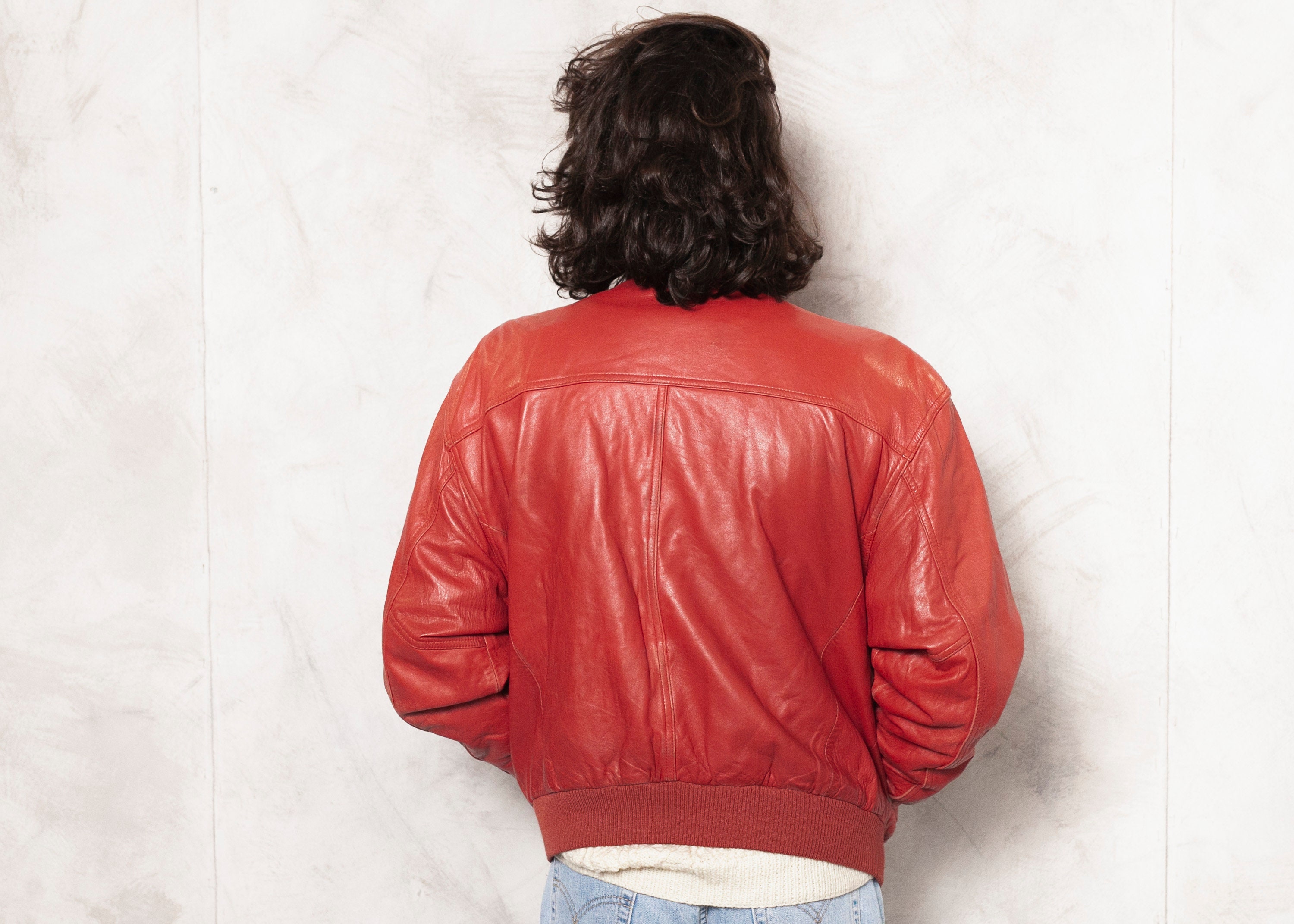 Red Bomber Jacket Leather Red Vintage Flight Jacket Punk Jacket Aviator