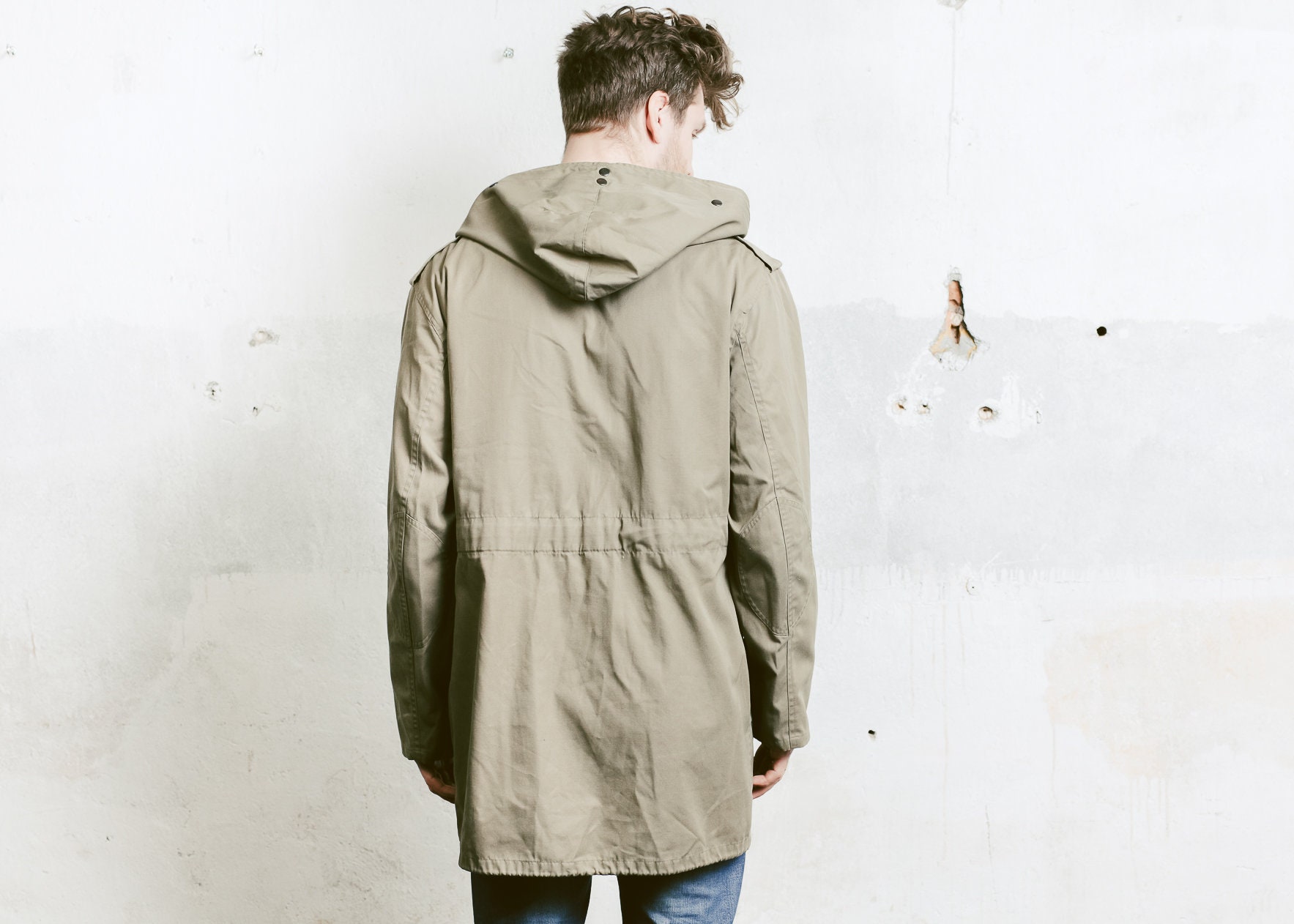 Men's Parka Jacket . Vintage 80s Field Coat Khaki Green Jacket Coat ...