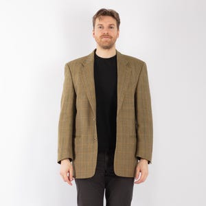 90s Olive Green Blazer Jacket, Size L/XL Vintage Wool Jacket, Retro Sport Coat, Old Money Style, Mens Clothing, Heritage Wear, Preppy Style