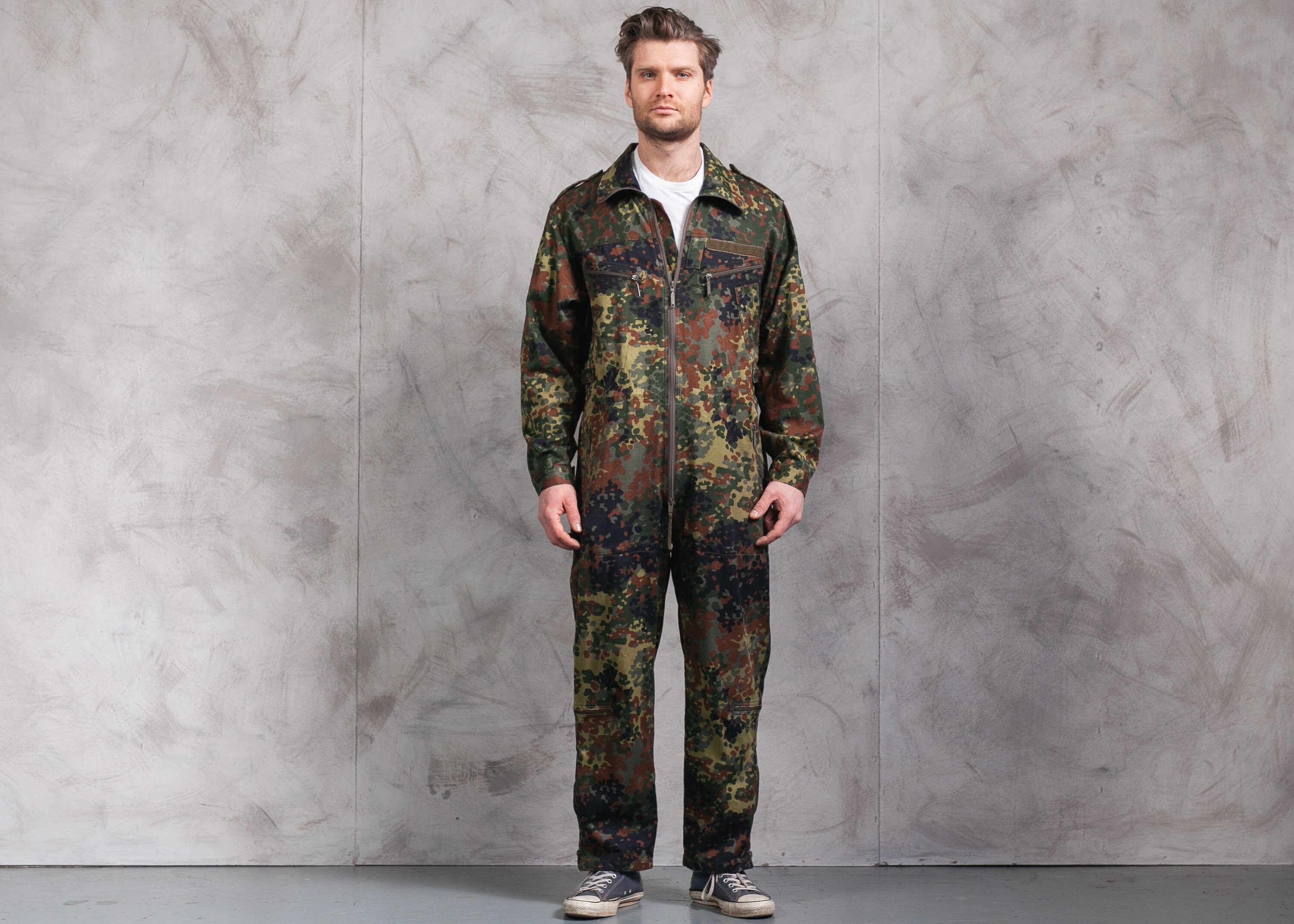 Vintage Flectarn Camo Jumpsuit . Vintage German Army Coveralls Airforce