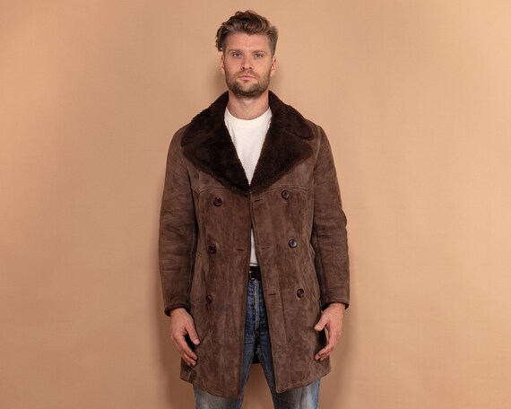 Mens dark brown sheepskin coat Clearance