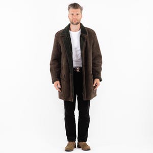 1990s Men&#39;s Brown Sheepskin Coat, Men Size L Shearling Coat, Retro Leather Coat, Yellowstone Coat, Rugged Western Coat, Mens Clothing
